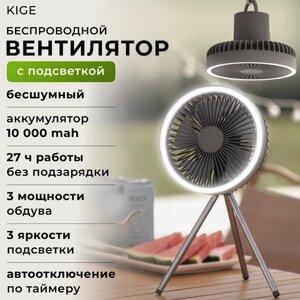 Беспроводной настольный вентилятор с подсветкой 2 в 1: вентилятор и Power bank (повербанк) с зарядкой от USB на штативе