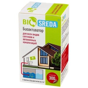BIOSREDA биоактиватор для всех видов септиков и автономных канализаций, 0.3 л/0.34 кг, 12 шт.