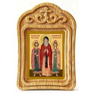 Благоверные князья Феодор, Давид и Константин, Ярославские чудотворцы, икона в резной деревянной рамке