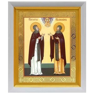 Благоверные князья Петр и Феврония, икона в белом киоте 19*22,5 см