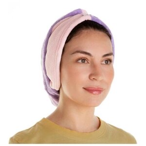 Чалма для сушки волос "Двухцветная", цвет розовый/фиолетовый, 65х25 см, 100% п/э