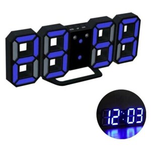 Часы-будильник электронные "Цифры", цифры синие, с термометром, черные, 23х9.5х3 см 3244775
