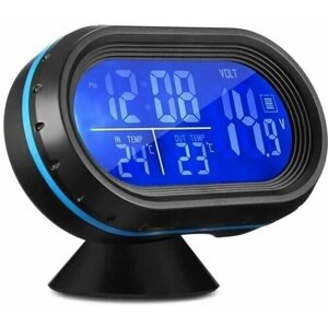 Часы с термометром и вольтметром автомобильные Синяя подсветка
