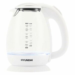 Чайник электрический Hyundai HYK-G3805, 2200Вт, белый и прозрачный