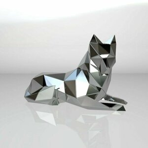 Чертеж полигональной фигуры, лежащий Волк, геометрический полигональный металлический декор