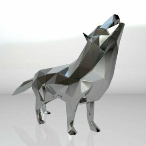 Чертеж полигональной фигуры, Волк, геометрический полигональный металлический декор