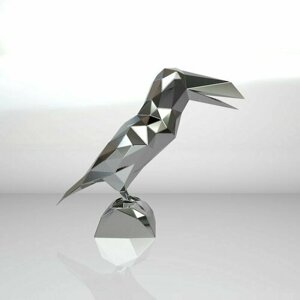 Чертеж полигональной фигуры, Ворона, геометрический полигональный металлический декор