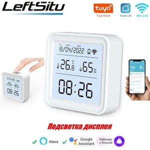 Датчик температуры и влажности LeftSitu TH08 Tuya Wi-Fi, комнатный гигрометр, термометр, детектор, дистанционное управление белый