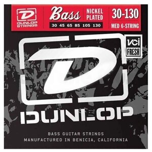 DBN30130 Комплект струн для 6-струнной бас-гитары, никелированные, Medium, 30-130, Dunlop
