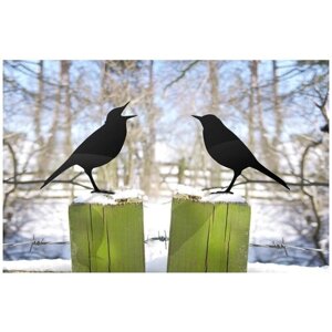 Декор из металла для сада, дачи "Пение птиц", 2 птички по 15*15 см, черный