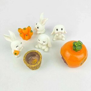 Декоративная фигурка, набор "Рождественские белые кролики" для цветочного горшка, Набор садовых фигурок для комнатных растений, Декор цветочный