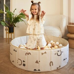 Детский сухой бассейн UNIX Kids Smile 100 Camel + 150 шариков 3 цвета, складной, сумочка в комплекте, высота бортиков 30 см, диаметр шарика 70 мм