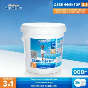 Дезинфектор Aqualeon медленный хлор 3 в 1 в таблетках по 20 гр, 0,9 кг