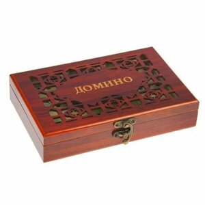 Домино классическое костяное настольная игра в подарочной резной шкатулке под дерево 4*12*20 см