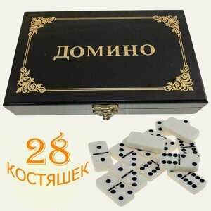 Домино классическое костяное настольная игра в сувенирной шкатулке черное дерево 4*12*20 см