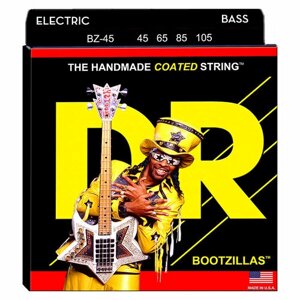 DR BZ-45 - BOOTZILLAS - подписные струны Bootsy Collins для 4-струнной бас-гитары, прозрачное покрытие, нержавеющая сталь, 45 - 105