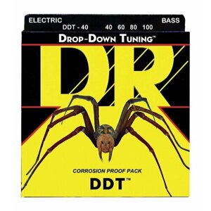 DR DDT-40 - струны для 4-струнной бас-гитары, пониженый строй, Калибр: 40-100, Серия: DDT, Обмотка: нержавеющая сталь, Покрытие: нет