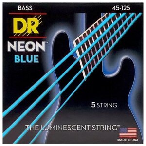 DR NBB5-45 - HI-DEF NEON струны для 5-струнной бас- гитары, с люминесцентным покрытием, синие 45 - 125