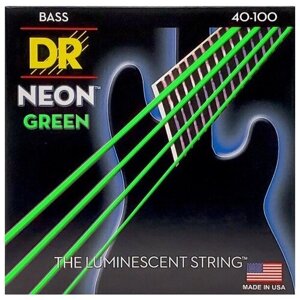 DR NGB-40 HI-DEF NEON струны для 4-струнной бас- гитары, с люминесцентным покрытием, зелёные 40 - 100