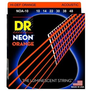 DR NOA-10 HI-DEF NEON струны для акустической гитары, с люминесцентным покрытием, оранжевые 10 - 48