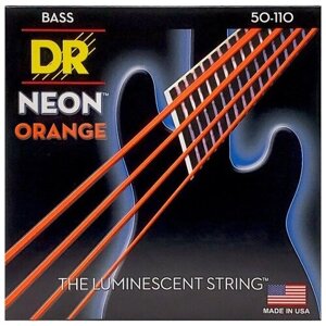 DR NOB-50 HI-DEF NEON струны для 4-струнной бас- гитары, с люминесцентным покрытием, оранжевые 50 - 110