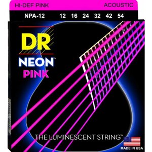 DR NPA-12 HI-DEF NEON струны для акустической гитары, с люминесцентным покрытием, розовые 12 - 54