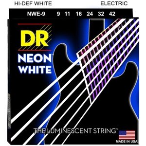 DR NWE-9 HI-DEF NEON струны для электрогитары, с люминесцентным покрытием, белые 9 - 42