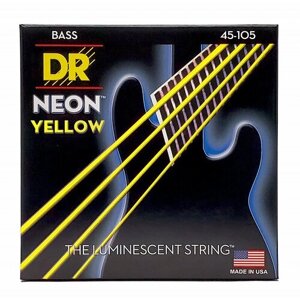 DR NYB-45 HI-DEF NEON струны для 4-струнной бас гитары с люминисцентным покрытием жёлтые 45 10