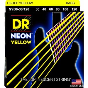 DR NYB6-30/120 HI-DEF NEON струны для 6-струнной бас гитары с люминесцентным покрытием жёлтые
