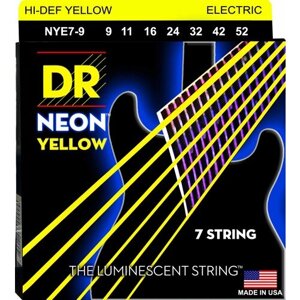 DR NYE7-9 HI-DEF NEON струны для 7-струнной электрогитары с люминесцентным покрытием жёлтые 9 5