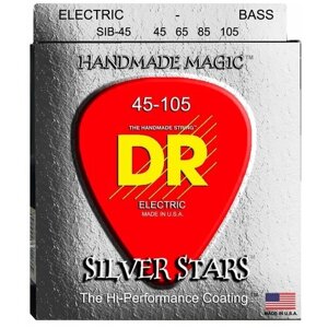 DR SIB-45 - SILVER STARS - струны для 4-струнной бас-гитары, прозрачное покрытие, посеребрёные, 45 - 105