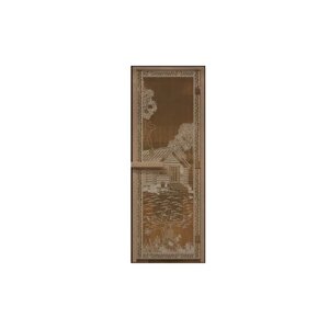 Дверь для бани "банька в лесу" стекло бронза прозрачная коробка ольха 70х190см