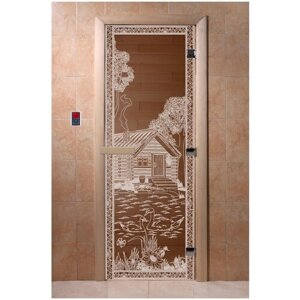 Дверь для бани DW, бронза "Банька в лесу"коробка: осина/ольха 1900х700мм)