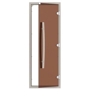 Дверь для бани Sawo 741-4SGA-1 (7х19, бронза, с порогом, с вертикальной ручкой, осина)