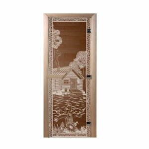 Дверь Doorwood Банька в лесу 1900х700 мм стекло 8 мм 3 петли лиственная