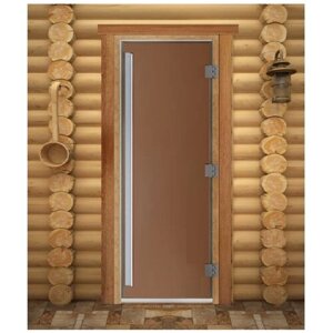Дверь стеклянная для бани и сауны DW, Престиж бронза матовое, коробка осина/ольха: 1800х700мм)