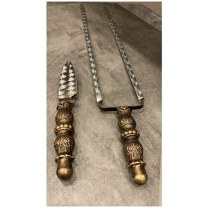 Двойной шампур и нож-вилка со стальной ручкой, Кованые Изделия