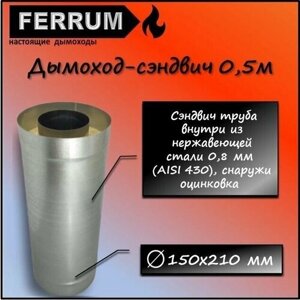 Дымоход-сэндвич 0,5м (430 0,8мм + оцинковка) Ф150х210 Ferrum