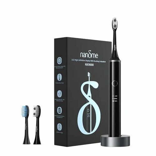 Электрическая зубная щетка Nandme NX9000, водонепроницаемая, с ЖК-дисплеем и индуктивной зарядкой, чёрная