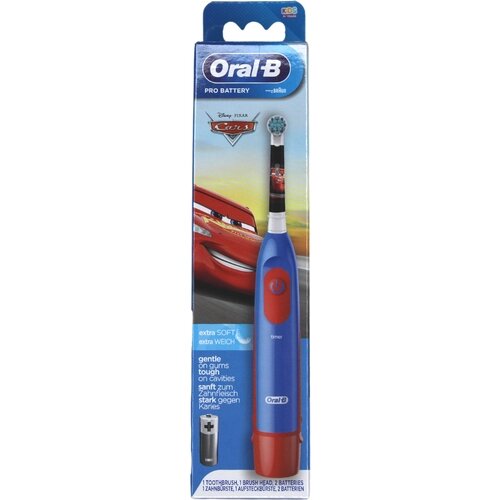 Электрическая зубная щетка Oral-B Pro Battery Extra Soft Тачки DB5.510.1K, сине-красный