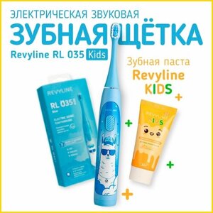 Электрическая зубная щетка Revyline RL 035 голубая + Зубная паста Revyline Kids, 50 г.