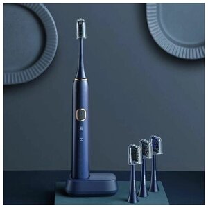 Электрическая зубная щетка Sonic Electric Toothbrush Ультразвуковая зубная щетка SNK01 синяя /4 насадки/ Подарочная упаковка