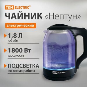 Электрический чайник "Нептун", стекло, 1,8 л, 1800 Вт, черный, TDM