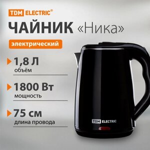 Электрический чайник "Ника", нержавеющая сталь / пластик, 1,8 л, 1800 Вт, черный, TDM