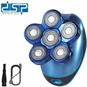 Электробритва синяя от бренда "DSP", модель "60105", 6 плавающих головок, идеальна для путешествий.