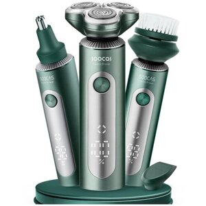 Электробритва Soocas S5 Dark Green (Глобальная версия), 4 насадки, триммер для носа, триммер для бороды, бритва, массажная щетка, зеленый, серый
