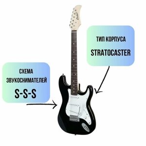 Электрогитара ROCKET ST-01 BK Stratocaster SSS цвет черный в комплекте шнур Jack-Jack