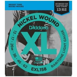 EXL158 XL NICKEL WOUND Струны для электрогитары Baritone-Light 13-62 D`Addario