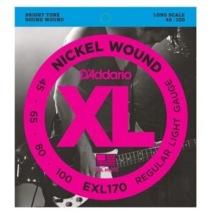 EXL170 XL NICKEL WOUND Струны для бас-гитары Long Regular Light 45-100 D`Addario
