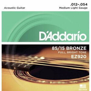 EZ920 AMERICAN BRONZE 85/15 Струны для акустической гитары Medium Light 12-54 D`Addario